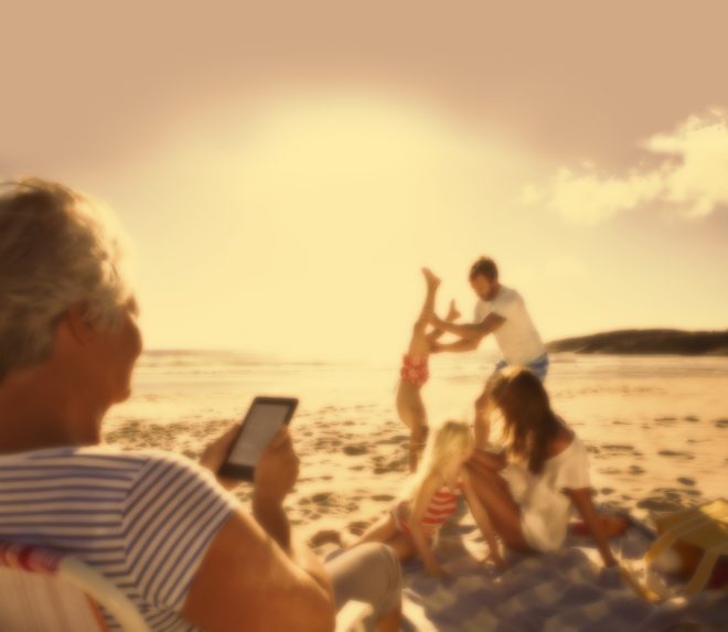 blurry photos of a family playing at the beach